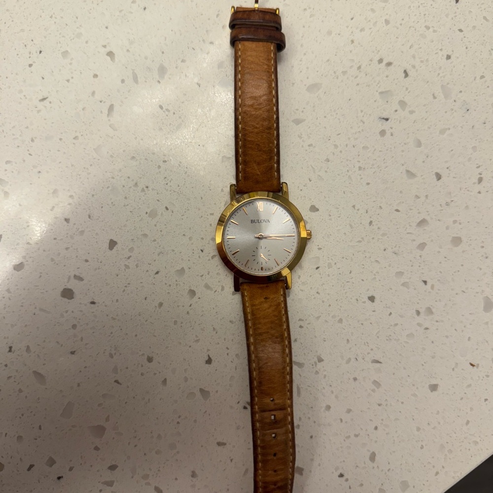 Bulova Gold and Brown Leather Watch